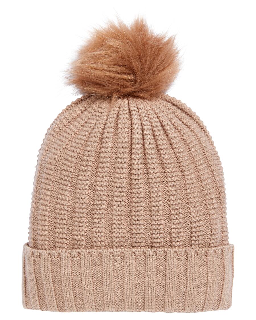 Gebreide muts met pompon naturel