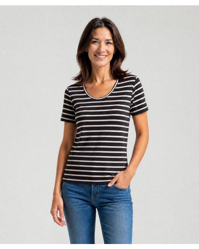 Striped T-shirt for women, black/cream (KiK Gestreiftes T-Shirt (schwarz/creme)) — KiK, authentic German product in Morocco