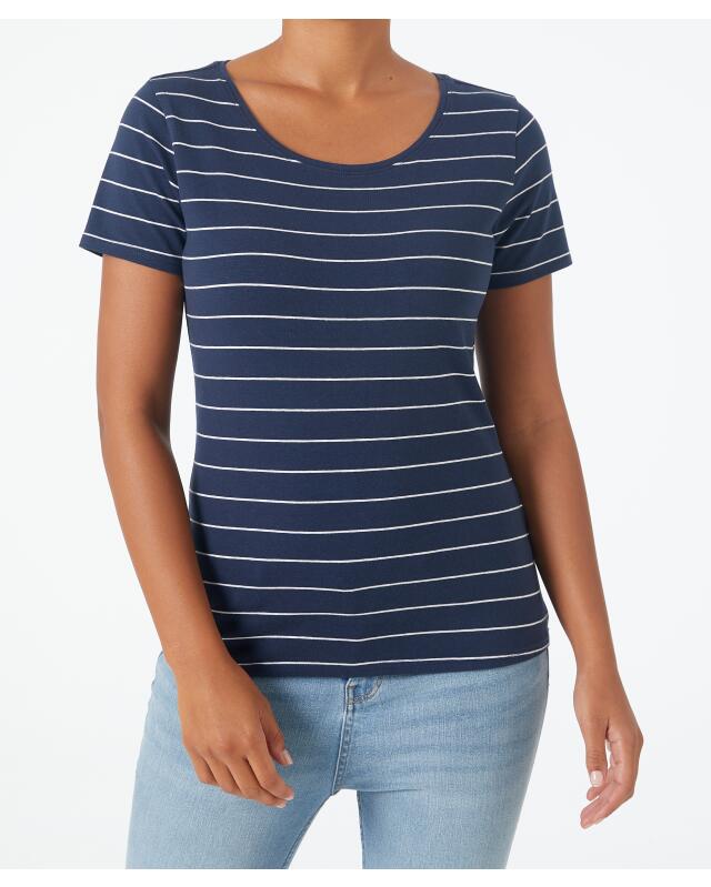 Striped T-shirt for women, navy/white (KiK Gestreiftes T-Shirt (dunkelblau/weiß)) — KiK, authentic German product in Morocco