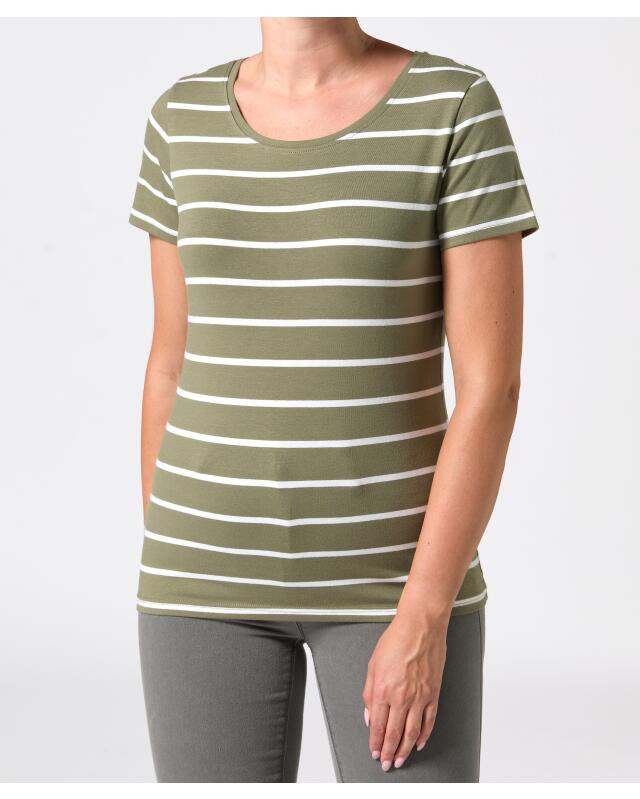 Striped T-shirt for women, khaki striped (KiK Gestreiftes T-Shirt (khaki gestreift)) — KiK, authentic German product in Morocco