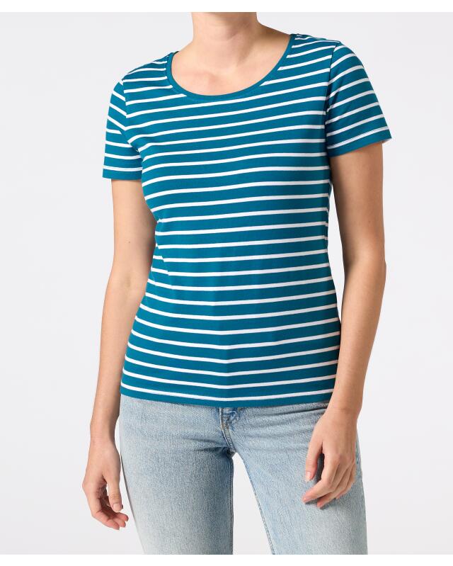 T-shirt rayé femme, bleu pétrole/blanc (KiK Gestreiftes T-Shirt (Petrol/weiß)) — KiK, produit allemand authentique au Maroc