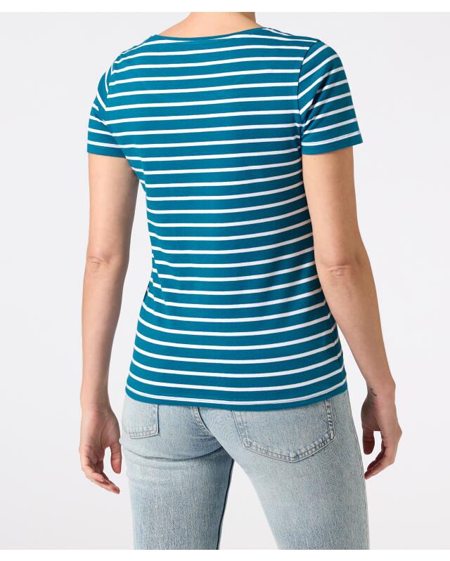 T-shirt rayé femme, bleu pétrole/blanc (KiK Gestreiftes T-Shirt (Petrol/weiß)) — KiK, produit allemand authentique au Maroc