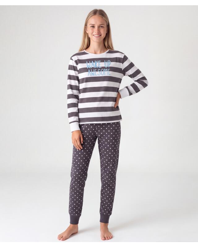 Patterned pyjamas for girls, anthracite marl (KiK Gemusterter Pyjama (anthrazit melange)) — KiK, authentic German product in Morocco