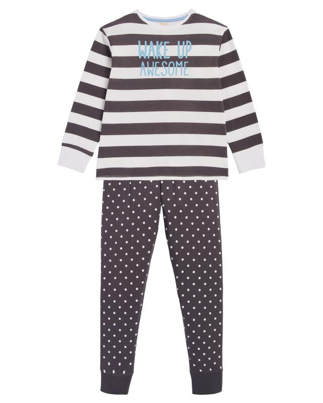 Patterned pyjamas for girls, anthracite marl (KiK Gemusterter Pyjama (anthrazit melange)) — KiK, authentic German product in Morocco