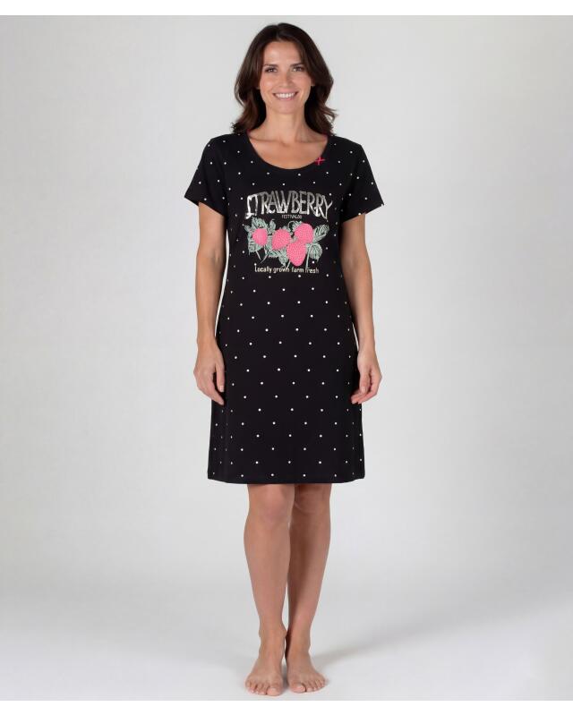 Chemise de nuit à pois femme, noir — KiK, produit allemand authentique au Maroc