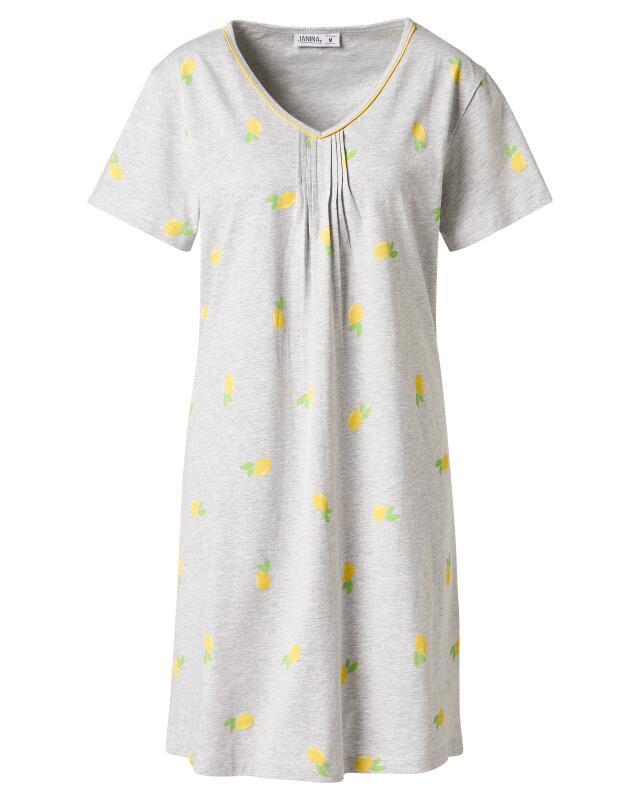 Nightshirt with lemons for women, grey marl (KiK Bigshirt Zitronen (grau melange)) — KiK, authentic German product in Morocco