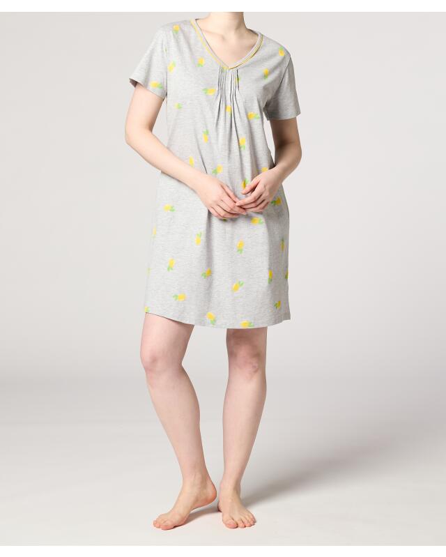 Chemise de nuit à citrons femme, gris chiné — KiK, produit allemand authentique au Maroc