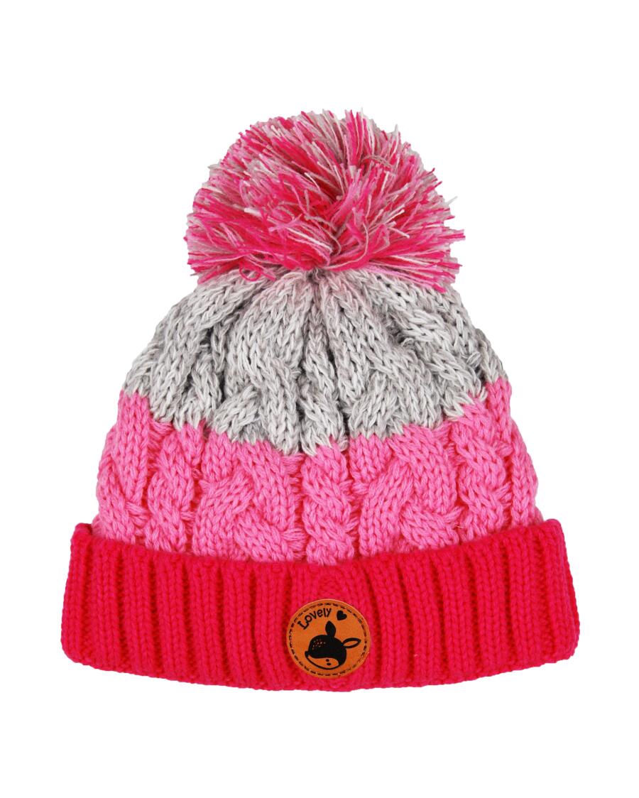 Mütze mit Bommel neon pink