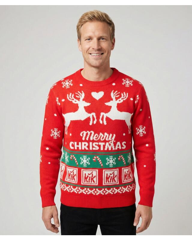 Pull de Noël homme, rouge à motifs (KiK KiK Weihnachtspullover (rot gemustert)) — KiK, produit allemand authentique au Maroc