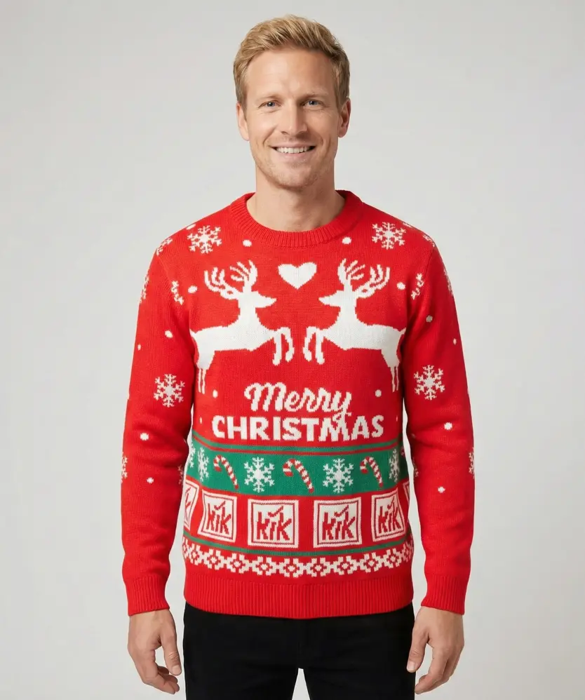 KiK Weihnachtspullover, rot gemustert