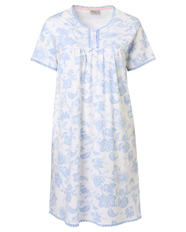 Chemise de nuit à fleurs femme, blanc imprimé (KiK Bigshirt geblümt (weiß bedruckt)) — KiK, produit allemand authentique au Maroc