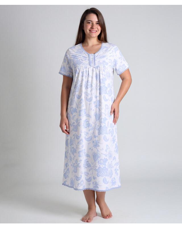 Chemise de nuit à fleurs femme, blanc imprimé — KiK, produit allemand authentique au Maroc