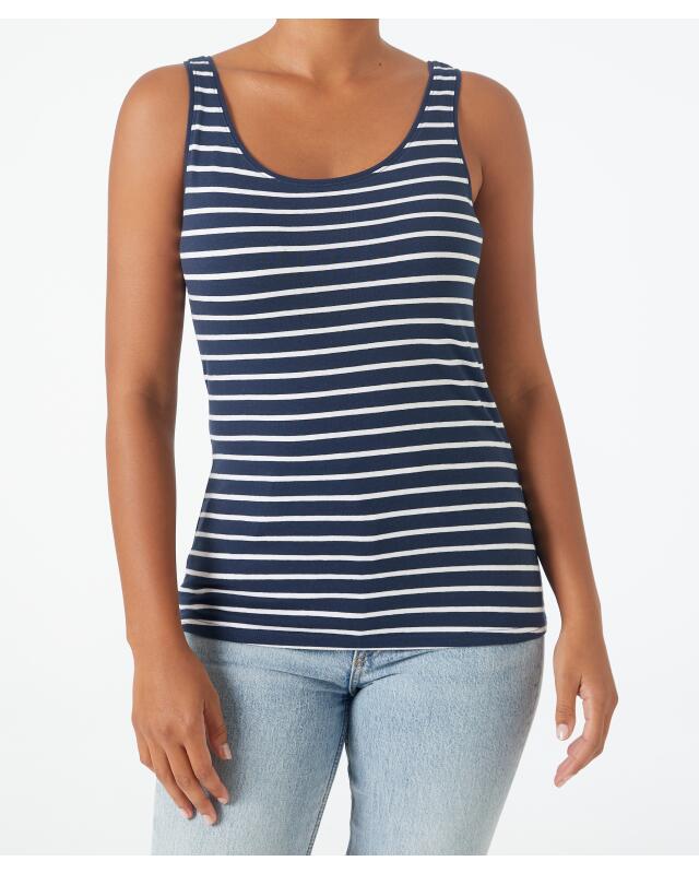 Débardeur rayé femme, bleu marine/blanc — KiK, produit allemand authentique au Maroc