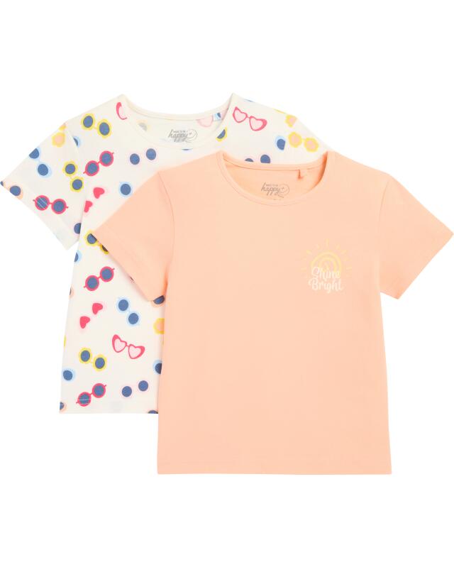تيشيرتات بنقشة الشمس والنظارات الشمسية للبنات، مشمشي/إكرو (KiK T-Shirts mit Sonne und Sonnenbrillen (apricot/natur)) — KiK, منتج ألماني أصلي في المغرب