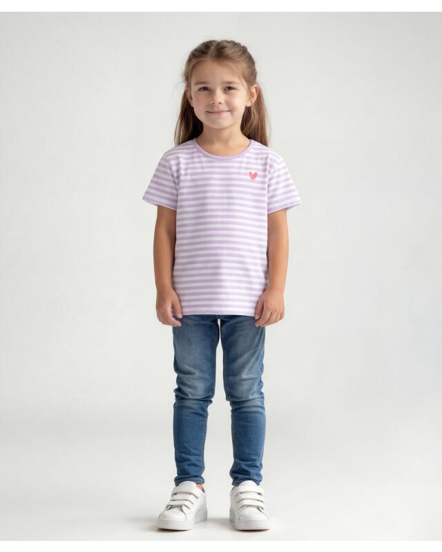 Round-neck T-shirts for girls, lilac/white (KiK T-Shirts Rundhals (flieder/weiß)) — KiK, authentic German product in Morocco