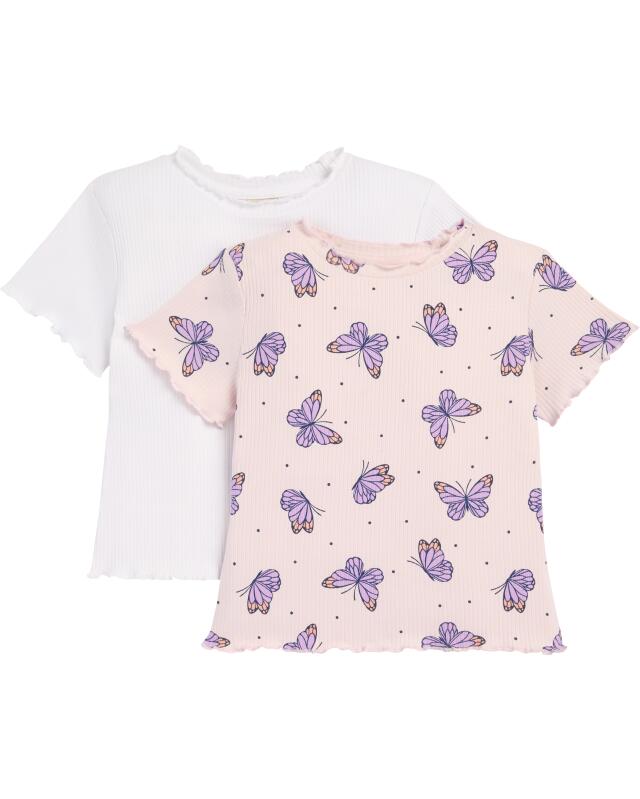 T-shirts à bords ondulés fille, rose/blanc (KiK T-Shirts mit Wellenkanten (rosa/weiß)) — KiK, produit allemand authentique au Maroc