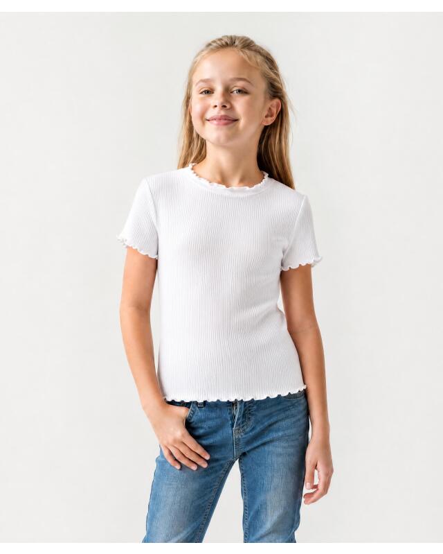 T-shirts à bords ondulés fille, rose/blanc (KiK T-Shirts mit Wellenkanten (rosa/weiß)) — KiK, produit allemand authentique au Maroc