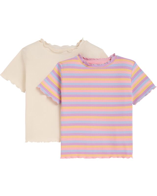 T-shirts à bords ondulés fille, multicolore rayé (KiK T-Shirts mit Wellenkanten (bunt gestreift)) — KiK, produit allemand authentique au Maroc