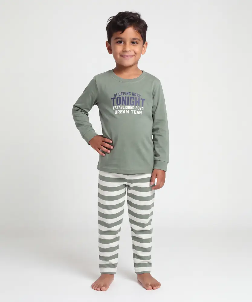 Langer Pyjama für Jungen, olivgrün