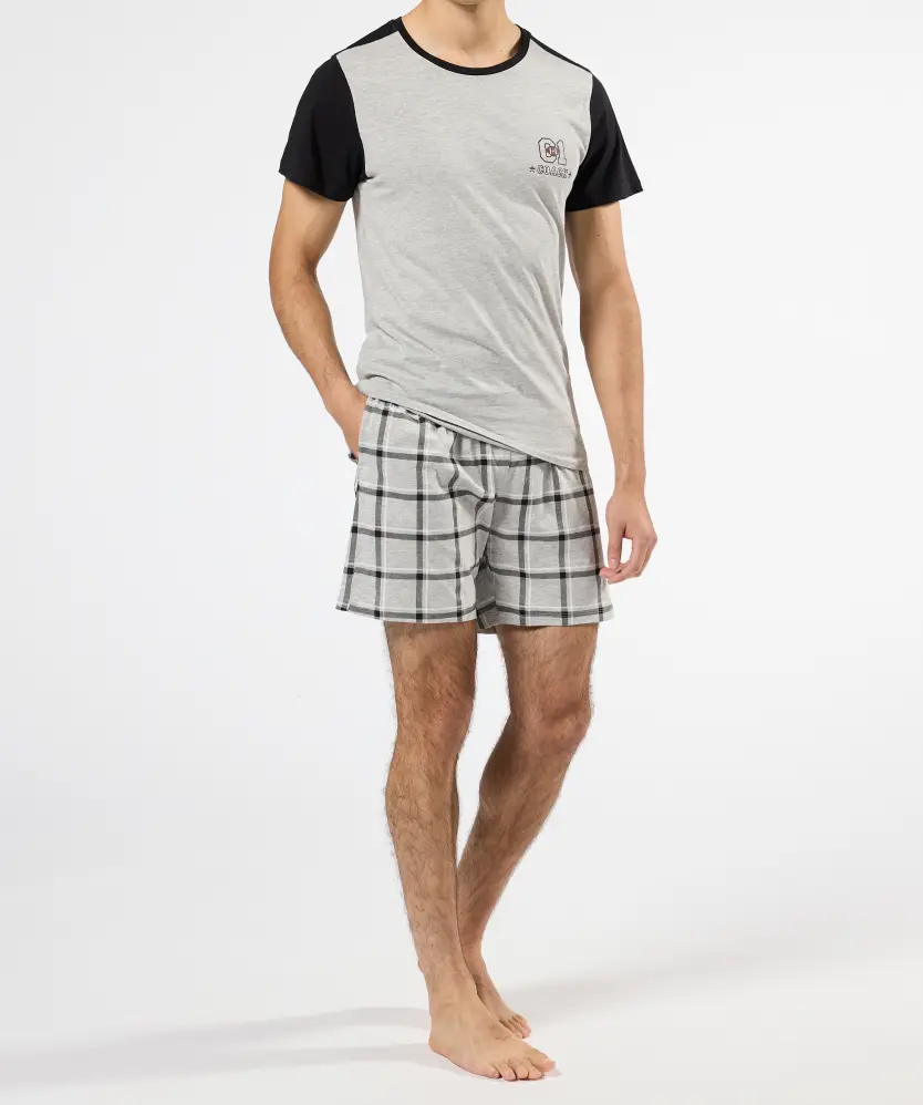 Kurzer Pyjama für Herren, grau melange