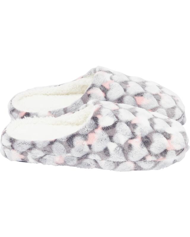 Chaussons en peluche femme, gris à motifs (KiK Plüsch-Hausschuhe (grau gemustert)) — KiK, produit allemand authentique au Maroc