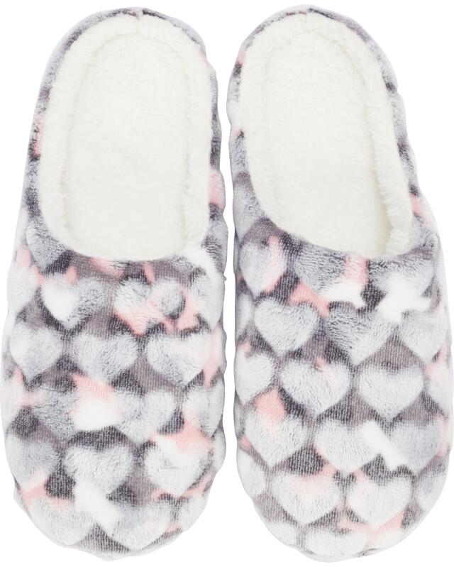 Chaussons en peluche femme, gris à motifs (KiK Plüsch-Hausschuhe (grau gemustert)) — KiK, produit allemand authentique au Maroc