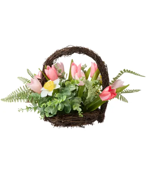 Kunstgesteck im Weidenkorb