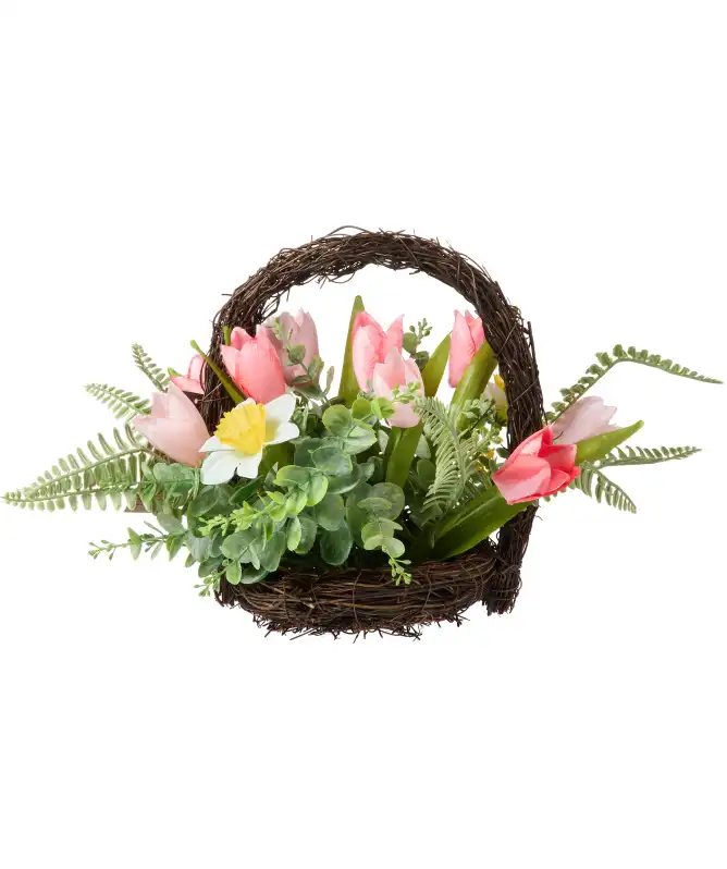 Kunstgesteck im Weidenkorb