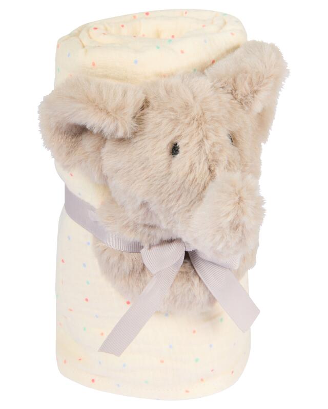 Lange en mousseline + anneau peluche éléphant bébé fille, gris clair — KiK, produit allemand authentique au Maroc