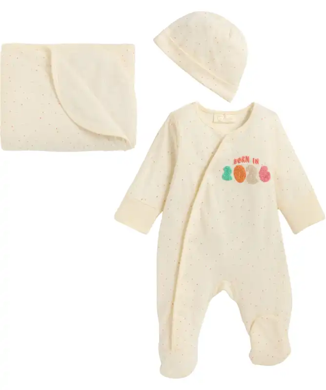 Newborn Mütze + Strampler + Kuscheldecke