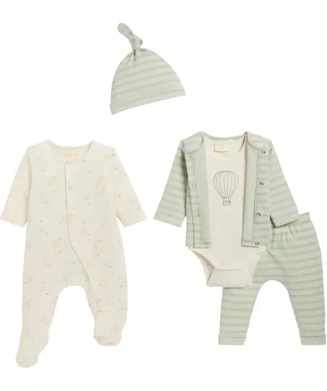 Geboorte mutsje + vestje + romper + broekje