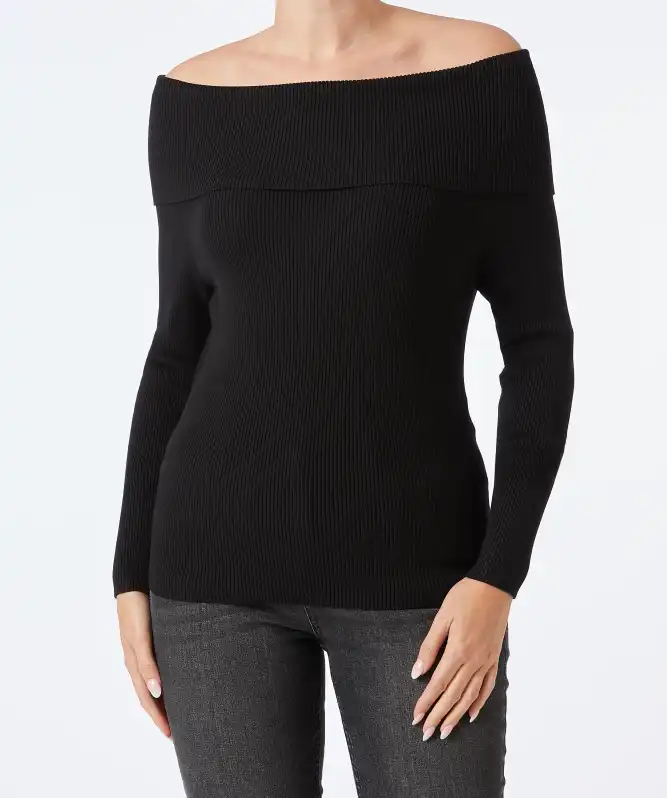 Gebreide off-the-shoulder trui