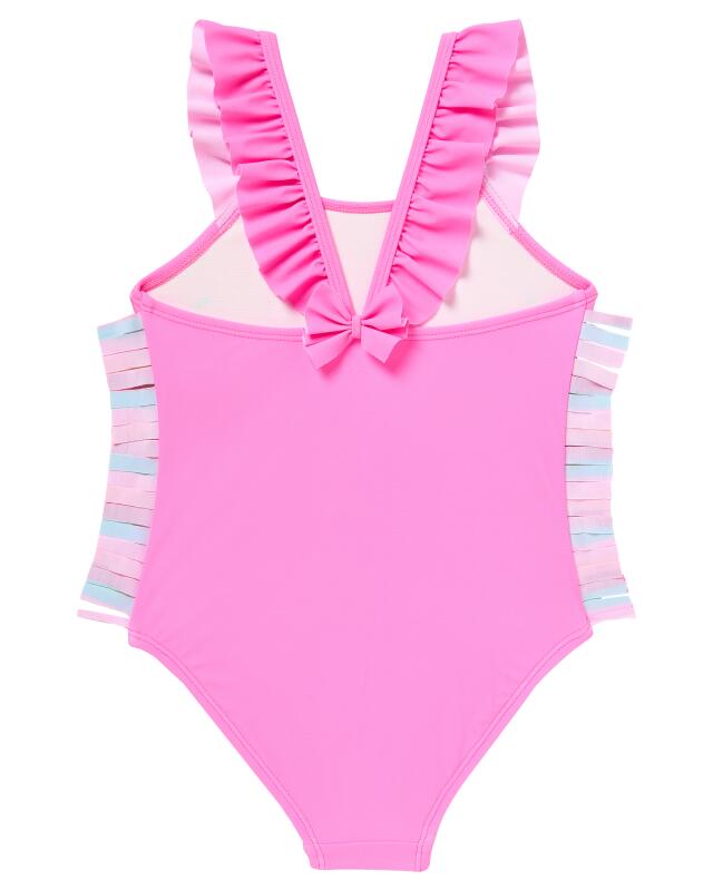 Maillot de bain à franges fille, rose fluo (KiK Badeanzug mit Fransenapplikationen (neon rosa)) — KiK, produit allemand authentique au Maroc