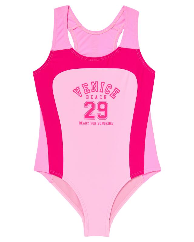 Maillot de bain color block fille, rose fluo — KiK, produit allemand authentique au Maroc