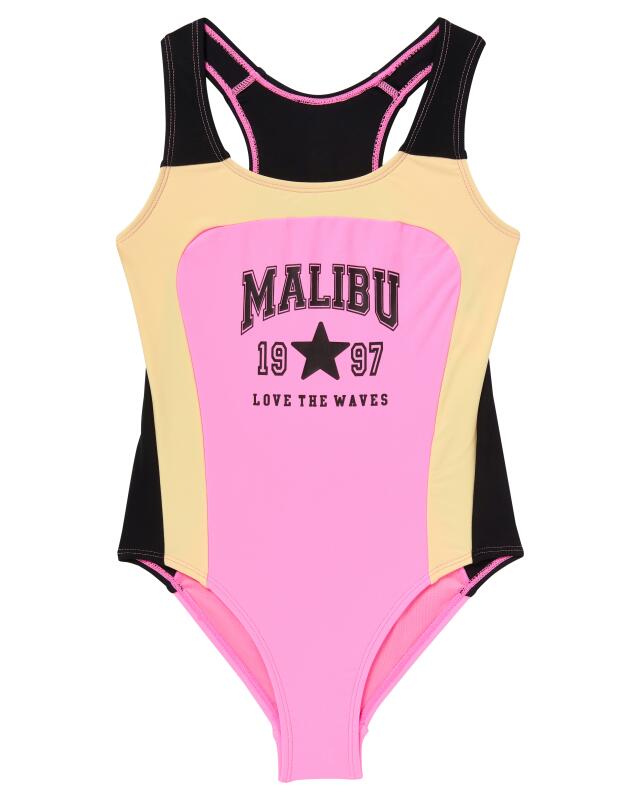 Maillot de bain color block fille, noir/rose vif — KiK, produit allemand authentique au Maroc