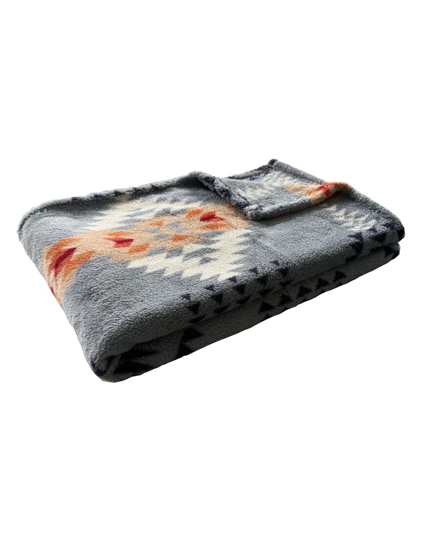 Sherpa deken blauw met patroon