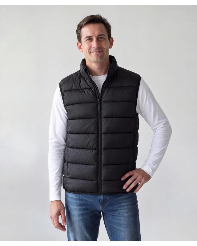 Gilet sans manches matelassé à col montant homme, noir — KiK, produit allemand authentique au Maroc