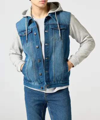 Denim jack met sweatstof inzetstukken