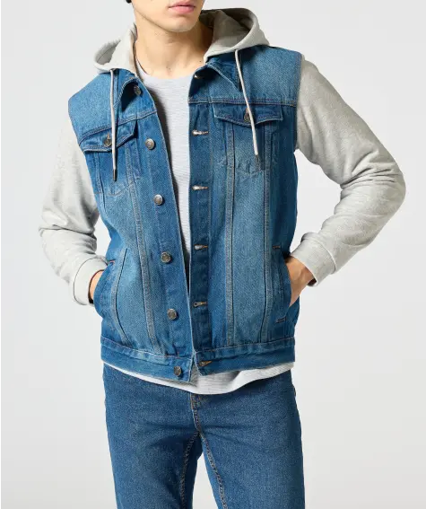 Denim jack met sweatstof inzetstukken