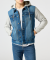 Denim jack met sweatstof inzetstukken denimblauw