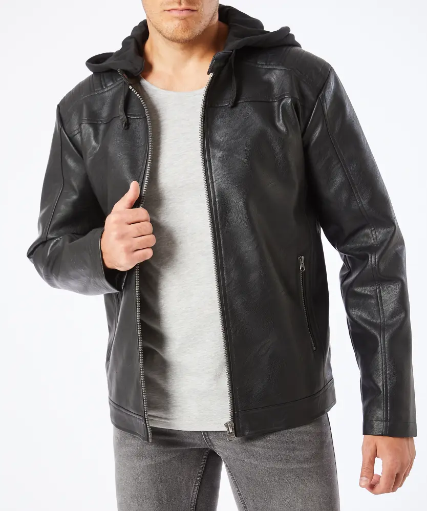Zwart imitatieleren jack voor Heren, zwart