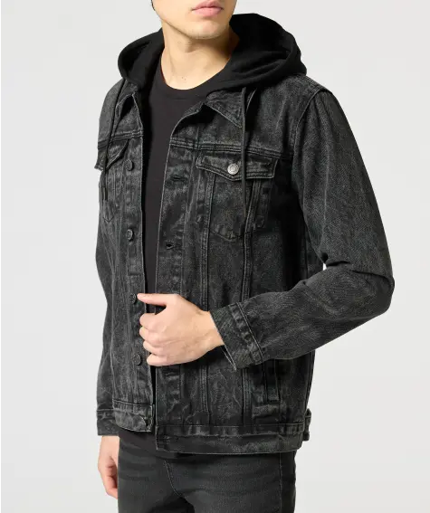 Denim jack met capuchon van sweatstof