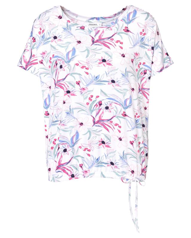 T-shirt à manches chauve-souris femme, blanc imprimé (KiK T-Shirt mit Fledermausärmeln (weiß bedruckt)) — KiK, produit allemand authentique au Maroc