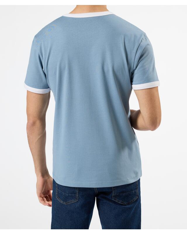 T-shirt with contrast trim for men, light blue (KiK T-Shirt mit Kontrastbündchen (hellblau)) — KiK, authentic German product in Morocco