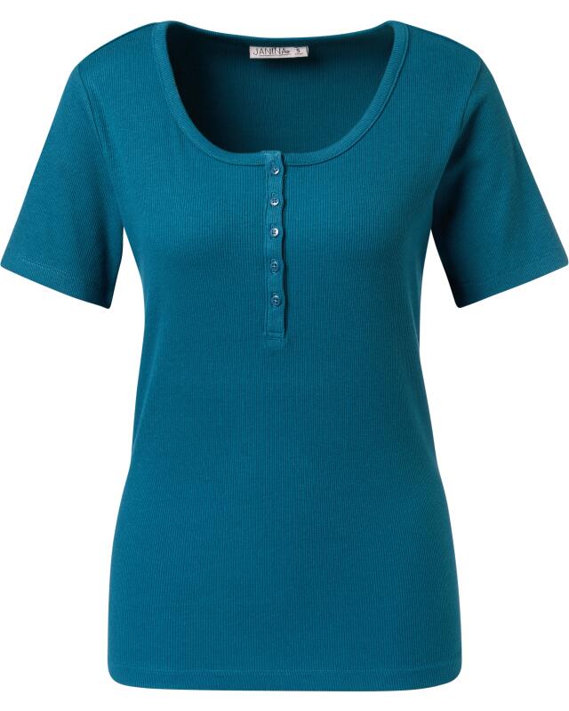 T-shirt with button placket for women, petrol marl (KiK T-Shirt mit Knopfleiste (petrol melange)) — KiK, authentic German product in Morocco