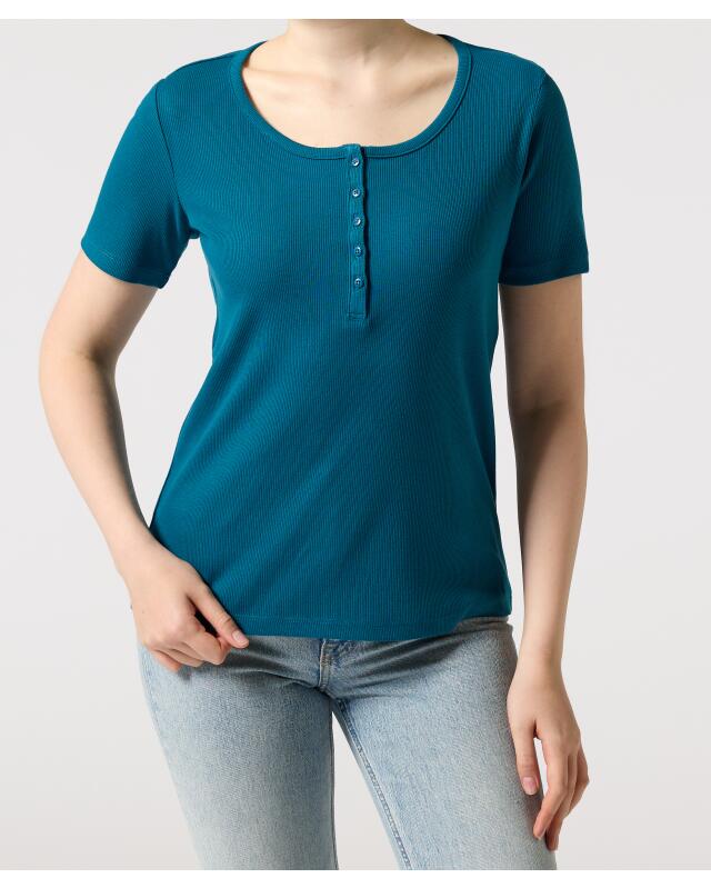 T-shirt with button placket for women, petrol marl (KiK T-Shirt mit Knopfleiste (petrol melange)) — KiK, authentic German product in Morocco