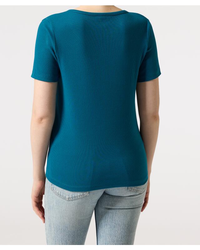 T-shirt with button placket for women, petrol marl (KiK T-Shirt mit Knopfleiste (petrol melange)) — KiK, authentic German product in Morocco
