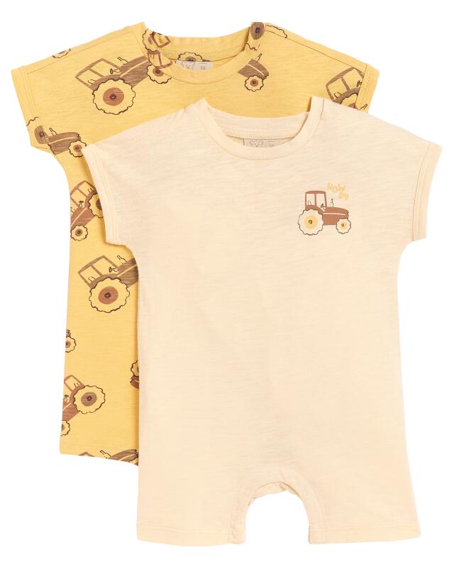 Newborn all-in-ones with tractors for boys, beige (KiK Newborn Einteiler mit Traktoren (Beige)) — KiK, authentic German product in Morocco