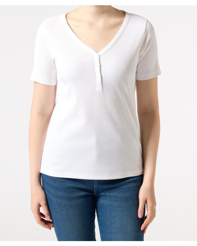 تيشيرت بصف أزرار للنساء، أبيض (KiK T-Shirt mit Knopfleiste (weiß)) — KiK, منتج ألماني أصلي في المغرب