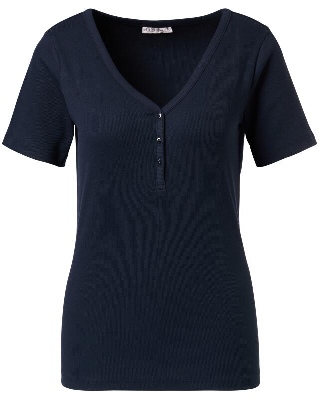 T-shirt à boutons femme, bleu marine (KiK T-Shirt mit Knopfleiste (dunkelblau)) — KiK, produit allemand authentique au Maroc